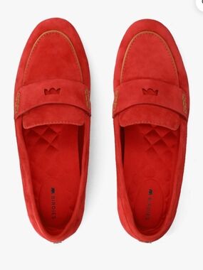 Birdies Red Suede Penny Loafers with Gold Accent NWOT 6.5